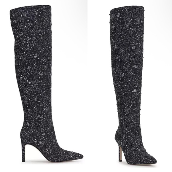 Jessica Simpson Shoes - Jessica Simpson Earon Over The Knee Boot in Midnight Black White Bandana Stud